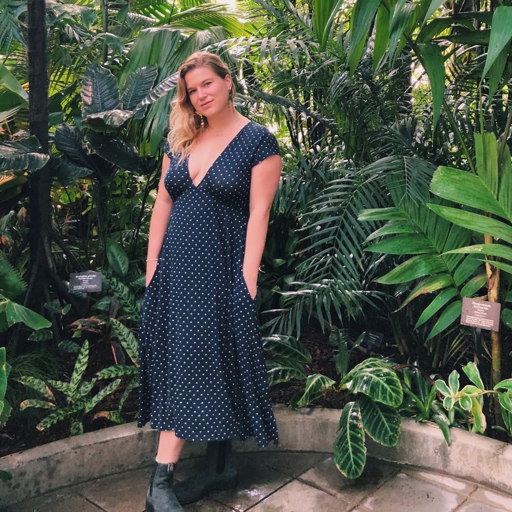 Urban Outfitters navy polka dot dress